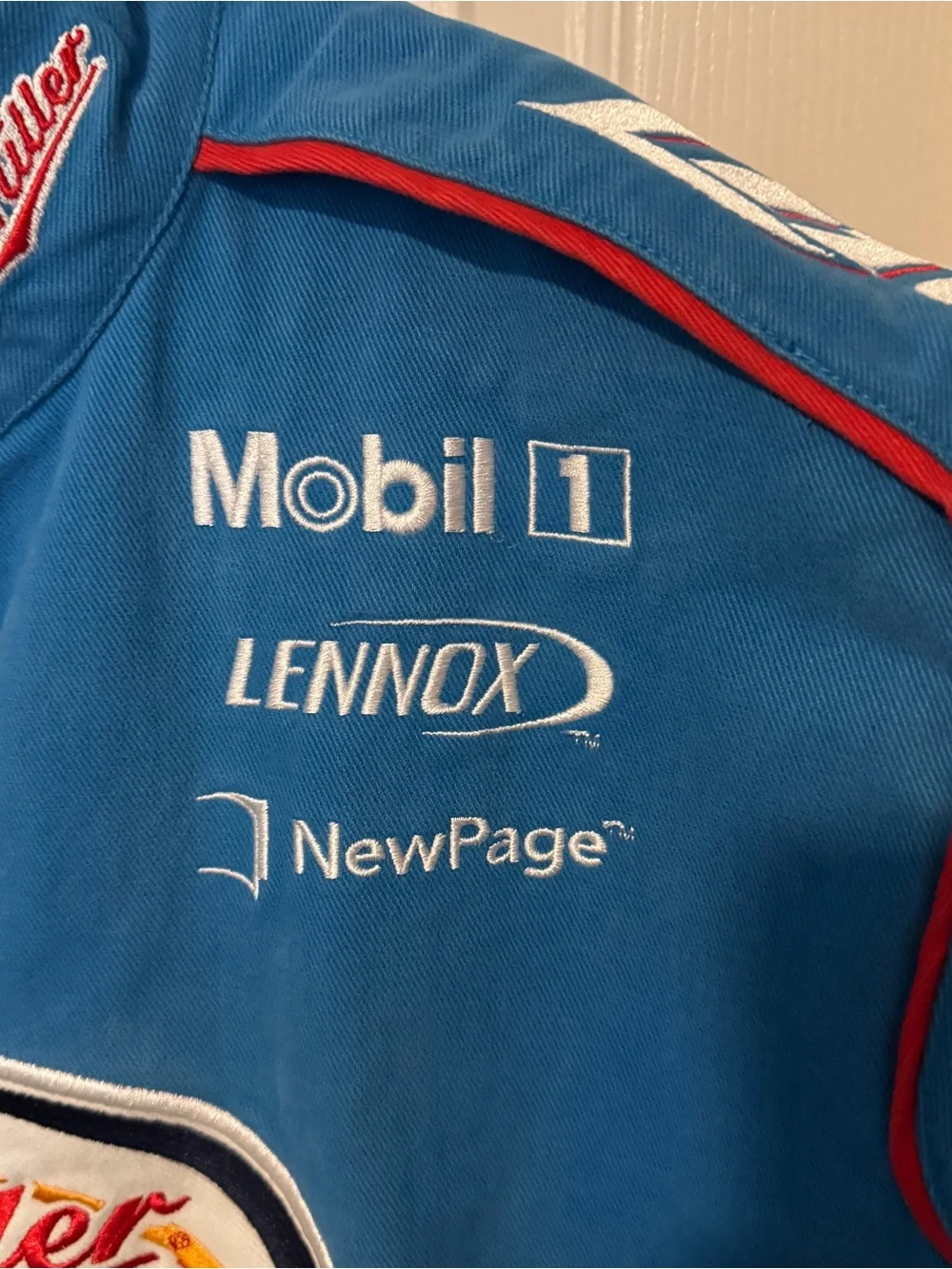 Vintage Kurt Busch Miller Lite Racing Jacket - Blue White Red Logo